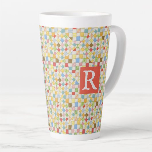 MOSAIC QUILT Tall Latte Tasse + Text / Rot (Rechte Ecke)