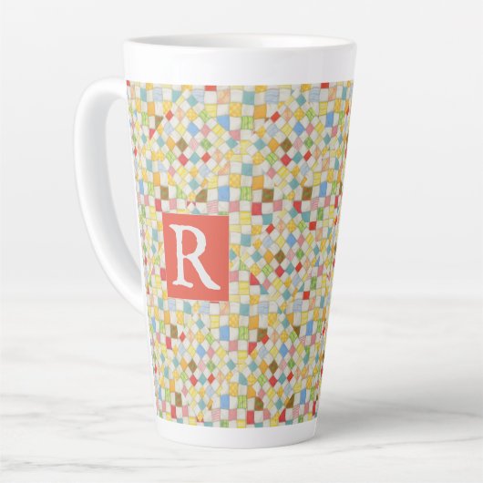 MOSAIC QUILT Tall Latte Tasse + Text / Rot (Linke Ecke)