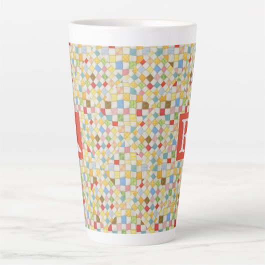 MOSAIC QUILT Tall Latte Tasse + Text / Rot (Vorderseite)