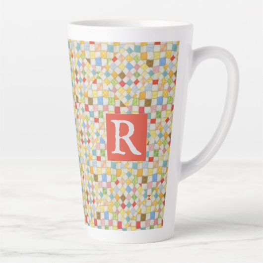 MOSAIC QUILT Tall Latte Tasse + Text / Rot (Rechts)