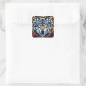 Mosaic Style Owl and Wolf Wildlife Vibrant Quadratischer Aufkleber (Tasche)