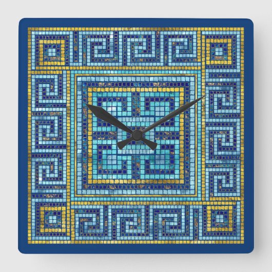 Mosaic Tile Greek Meander Key Quadratische Wanduhr (Vorderseite)