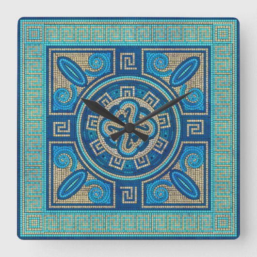 Mosaic Tile Ornament Quadratische Wanduhr (Vorderseite)