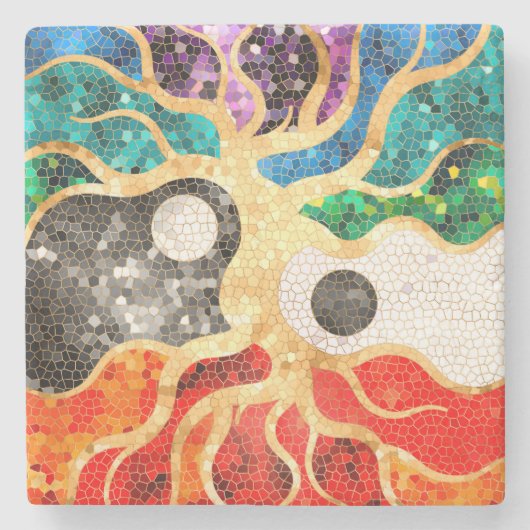 Mosaic Tree of life - Yin Yang Steinuntersetzer (Vorderseite)