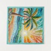 Mosaic Tropical Beach Sunset Palm Tree Square Wandteppich (Vorderseite (Horizontal))