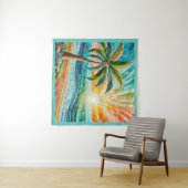 Mosaic Tropical Beach Sunset Palm Tree Square Wandteppich (Beispiel (Horizontal))