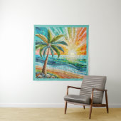 Mosaic Tropical Beach Sunset Palm Tree Square Wandteppich (Beispiel)