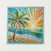 Mosaic Tropical Beach Sunset Palm Tree Square Wandteppich (Vorderseite)