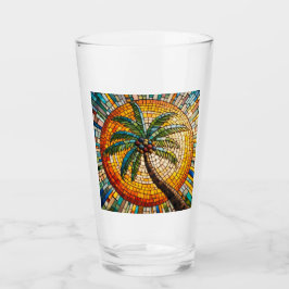 Mosaic Tropical Palm Tree Beach Coastal Glas