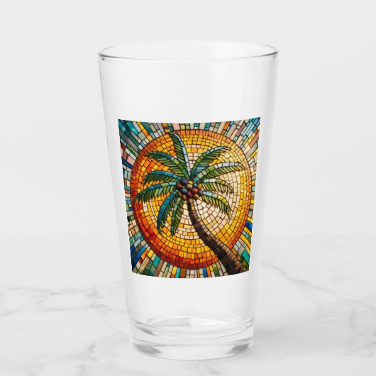 Mosaic Tropical Palm Tree Beach Coastal Glas (Vorderseite)