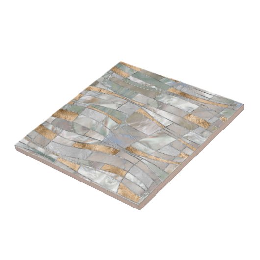 Mosaic Waves Art - Pearl and Pastel Gold Fliese (Seite)