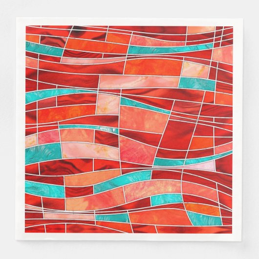 Mosaic Waves Art - Rosso Corsa und Green Sheen Serviette (Vorderseite)