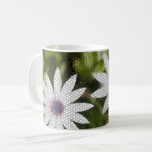 Mosaic White Daisy Bush Blume Kaffeetasse (Vorderseite Links)