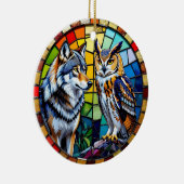 Mosaic Wolf and Owl Art Personalized Christmas Keramik Ornament (Rechts)