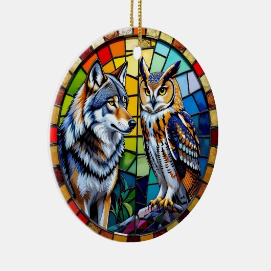 Mosaic Wolf and Owl  Art Personalized Christmas Keramik Ornament (Rechts)