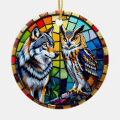 Mosaic Wolf and Owl  Art Personalized Christmas Keramik Ornament (Vorne)