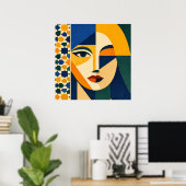 Mosaic Woman Portrait Art Geometric Boho Poster (Heimbüro)
