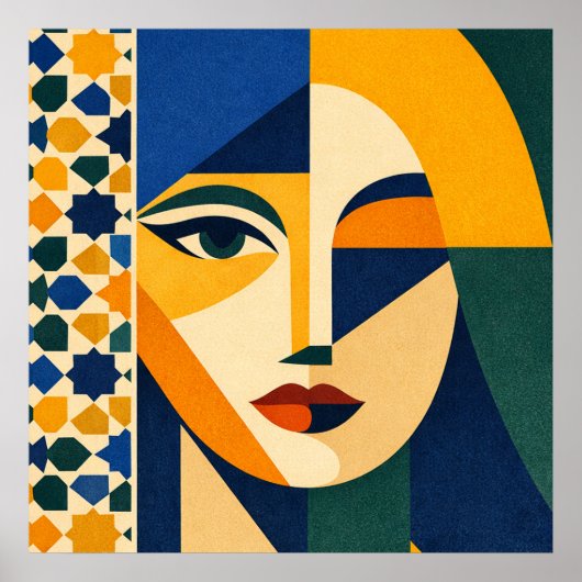 Mosaic Woman Portrait Art Geometric Boho Poster (Vorne)