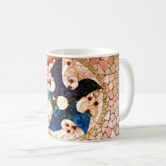 Mosaico abstracto piedras azulejo Gaudí Taza Kaffeetasse (VorderseiteRechts)