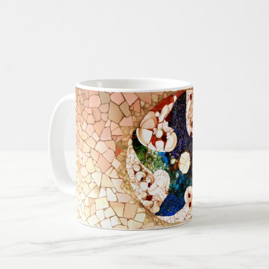 Mosaico abstracto piedras azulejo Gaudí Taza Kaffeetasse (Vorderseite Links)