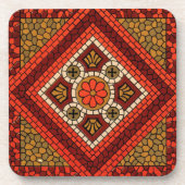 Mosaik Abstrakt florale Kunst Rot und Braun Getränkeuntersetzer (Vorderseite)