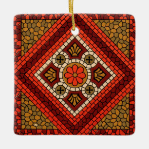 Mosaik-Abstraktes Blumenkunstwerk rot und braun Keramikornament