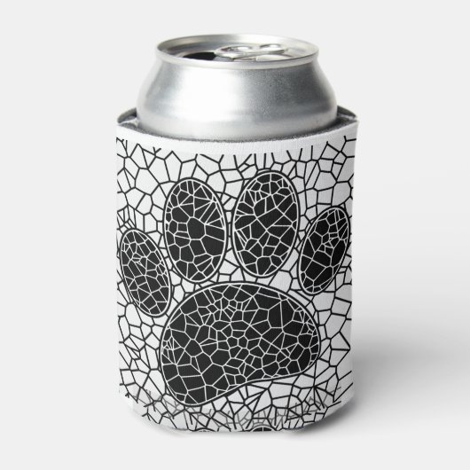 Mosaik Art Dog Paw Print in Schwarz-Weiß Dosenkühler (Kanne Vorderseite)