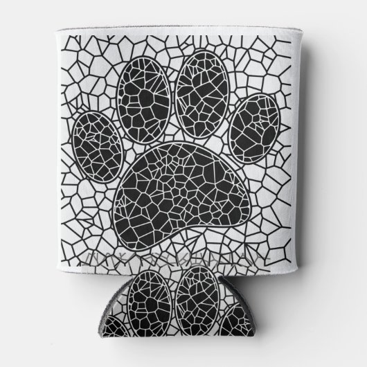Mosaik Art Dog Paw Print in Schwarz-Weiß Dosenkühler (Vorderseite)