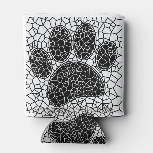 Mosaik Art Dog Paw Print in Schwarz-Weiß Dosenkühler (Rückseite)