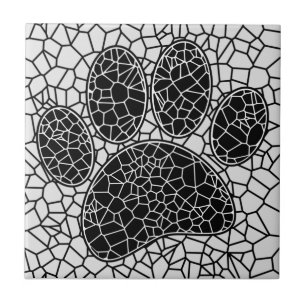 Mosaik Art Dog Paw Print in Schwarz-Weiß Fliese