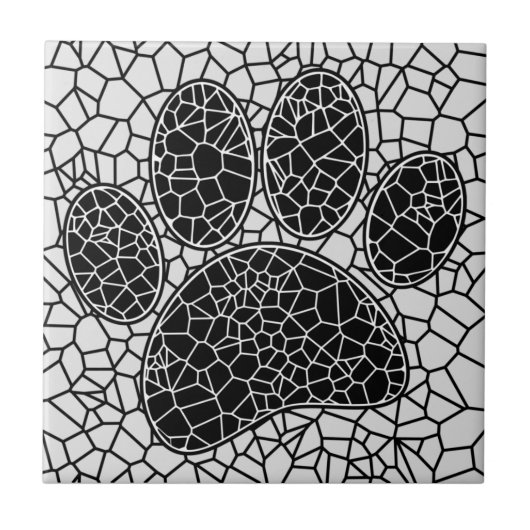 Mosaik Art Dog Paw Print in Schwarz-Weiß Fliese (Vorderseite)