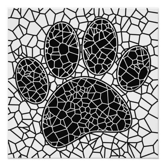 Mosaik Art Dog Paw Print in Schwarz-Weiß Fotodruck (Vorne)