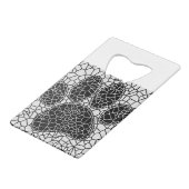 Mosaik Art Dog Paw Print in Schwarz-Weiß Geldbeutel Flaschenöffner (Vorderseite Schrägansicht)