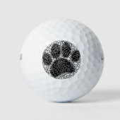 Mosaik Art Dog Paw Print in Schwarz-Weiß Golfball (Vorderseite)