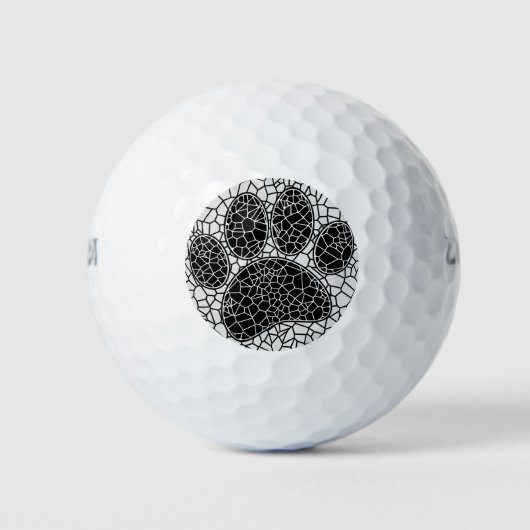 Mosaik Art Dog Paw Print in Schwarz-Weiß Golfball (Vorderseite)