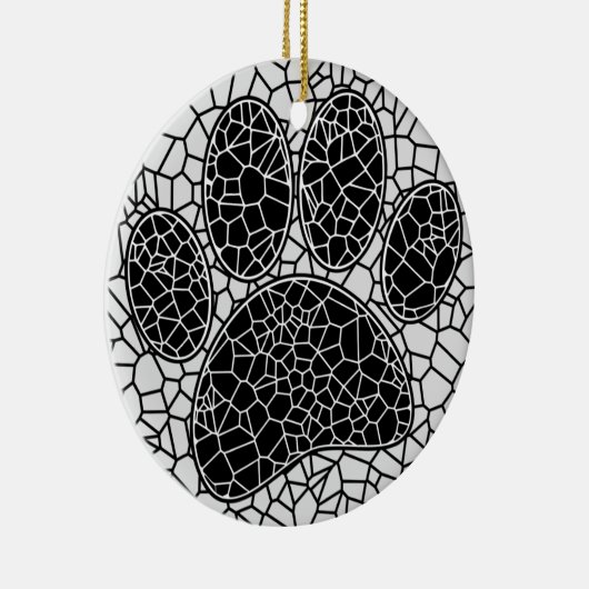 Mosaik Art Dog Paw Print in Schwarz-Weiß Keramik Ornament (Rechts)