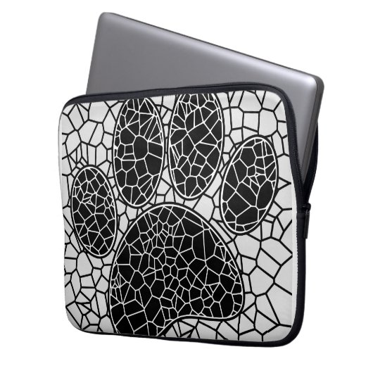 Mosaik Art Dog Paw Print in Schwarz-Weiß Laptopschutzhülle (Vorderseite Links)