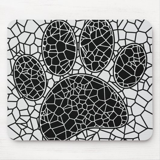 Mosaik Art Dog Paw Print in Schwarz-Weiß Mousepad (Vorne)