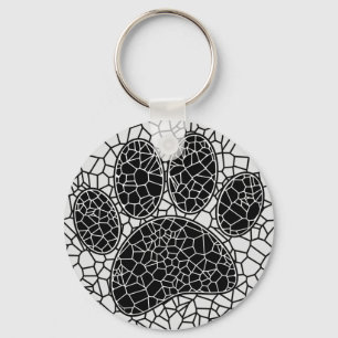 Mosaik Art Dog Paw Print in Schwarz-Weiß Schlüsselanhänger