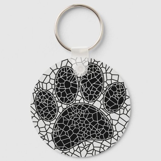 Mosaik Art Dog Paw Print in Schwarz-Weiß Schlüsselanhänger (Vorderseite)
