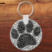 Mosaik Art Dog Paw Print in Schwarz-Weiß Schlüsselanhänger (Rückseite)
