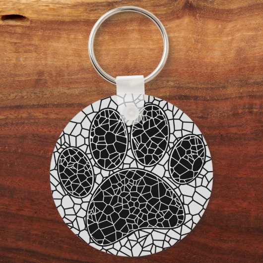Mosaik Art Dog Paw Print in Schwarz-Weiß Schlüsselanhänger (Vorderseite)