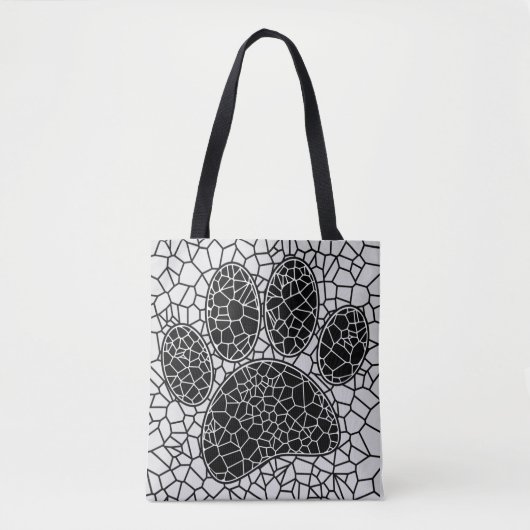Mosaik Art Dog Paw Print in Schwarz-Weiß Tasche (Vorderseite)