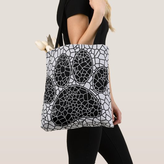 Mosaik Art Dog Paw Print in Schwarz-Weiß Tasche (Von Nahem)
