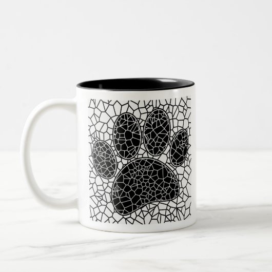 Mosaik Art Dog Paw Print in Schwarz-Weiß Zweifarbige Tasse (Links)