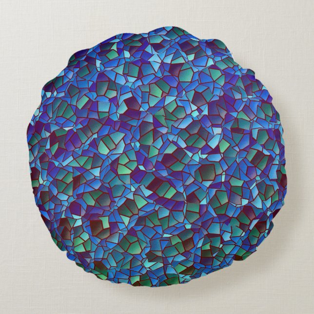 Mosaik aus geflecktem oder geräuchertem lila blau  rundes kissen (Rückseite)