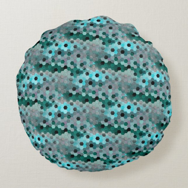 Mosaik aus Hexagonen oder Würfeln in Farbtönen cya Rundes Kissen (Rückseite)