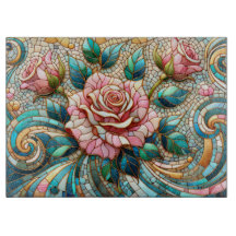 Mosaik aus rosa Rosen in Buntglasoptik