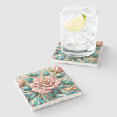 Mosaik aus rosa Rosen in Buntglasoptik Steinuntersetzer (Seitenansicht)