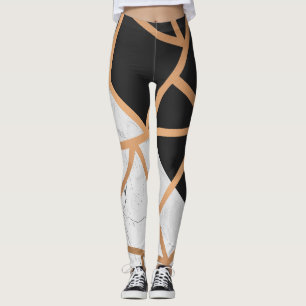 Mosaik aus schwarzem und weißem goldfarbenem Marmo Leggings
